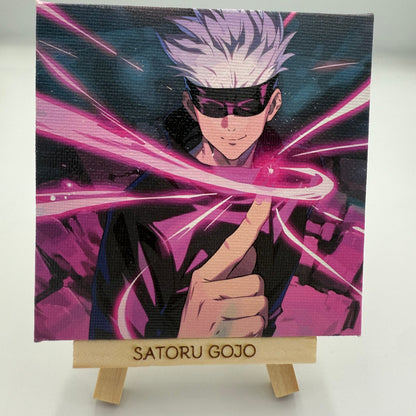 Anime character with white hair and pink energy on a book cover with 'Satoru Gojo' text