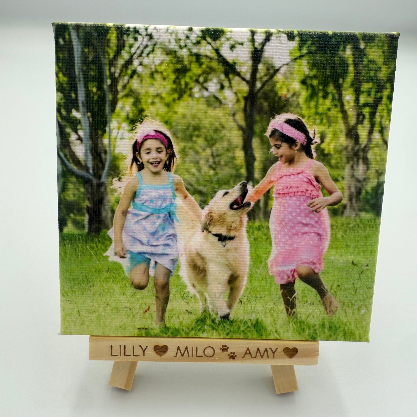 Custom Mini Canvas Print with Personalised Engraved Easel