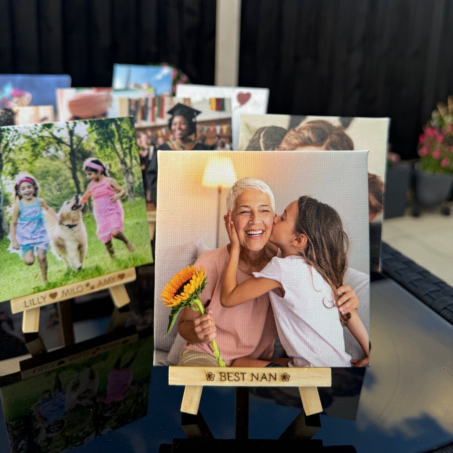 Custom Mini Canvas Print with Personalised Engraved Easel