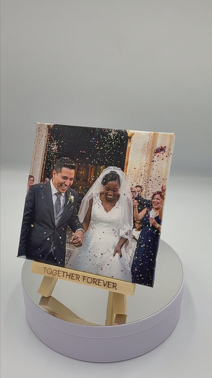 Custom Mini Canvas Print with Personalised Engraved Easel